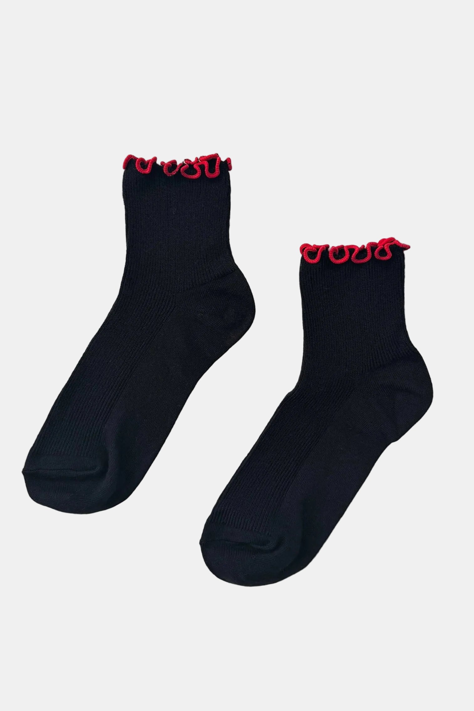 Petite Ruffled Modal Socks in Black & Red