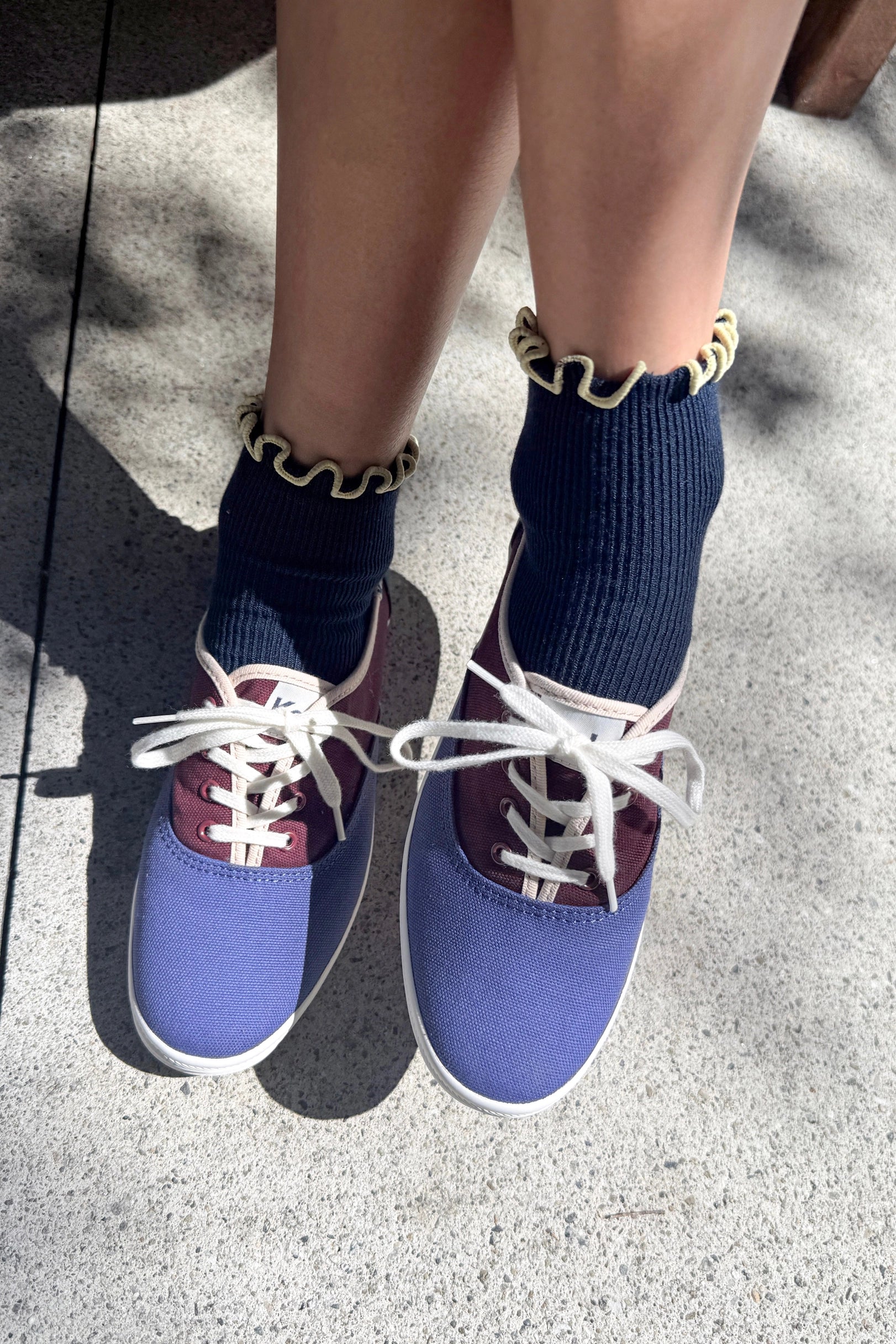 Petite Ruffled Modal Socks in Navy & Butter