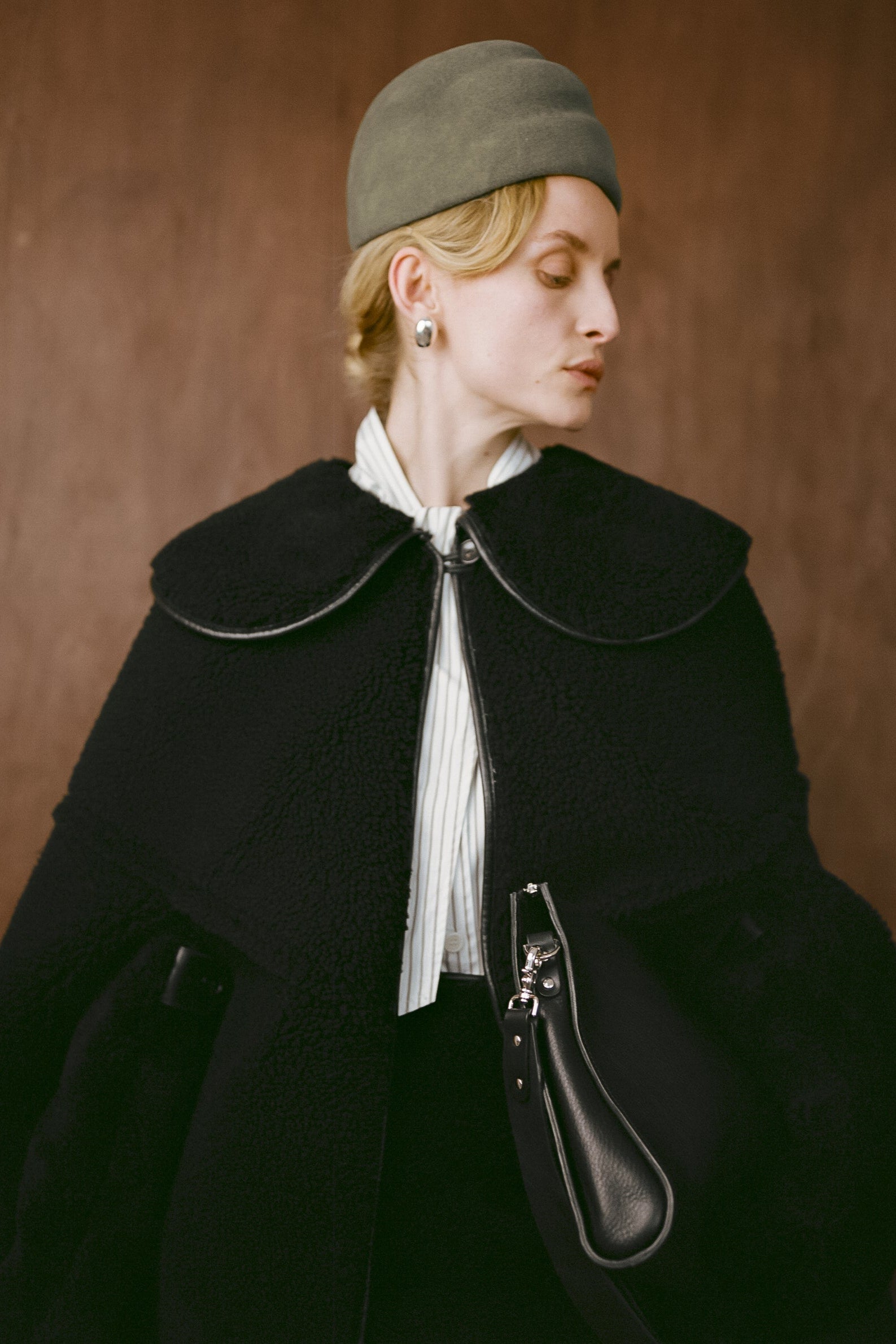 Etta Cape in Black Suede Back Curly Sheepskin