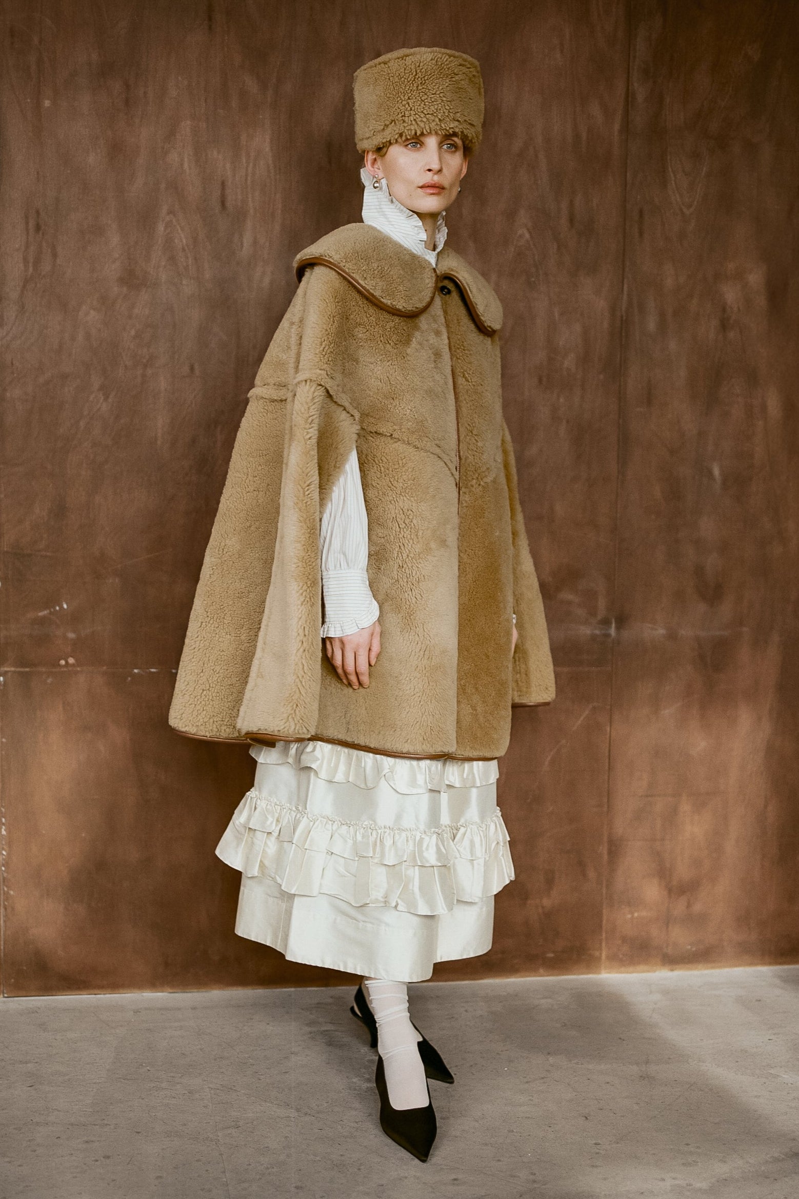 Suede Back Curly Sheepskin Pillbox Hat