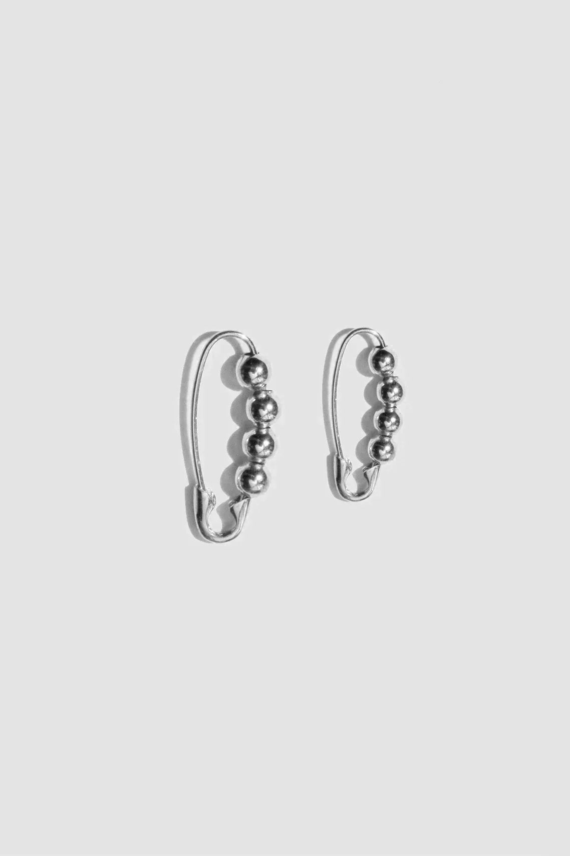 Mini Friendship Bead Safety Pin Earring in Sterling Silver