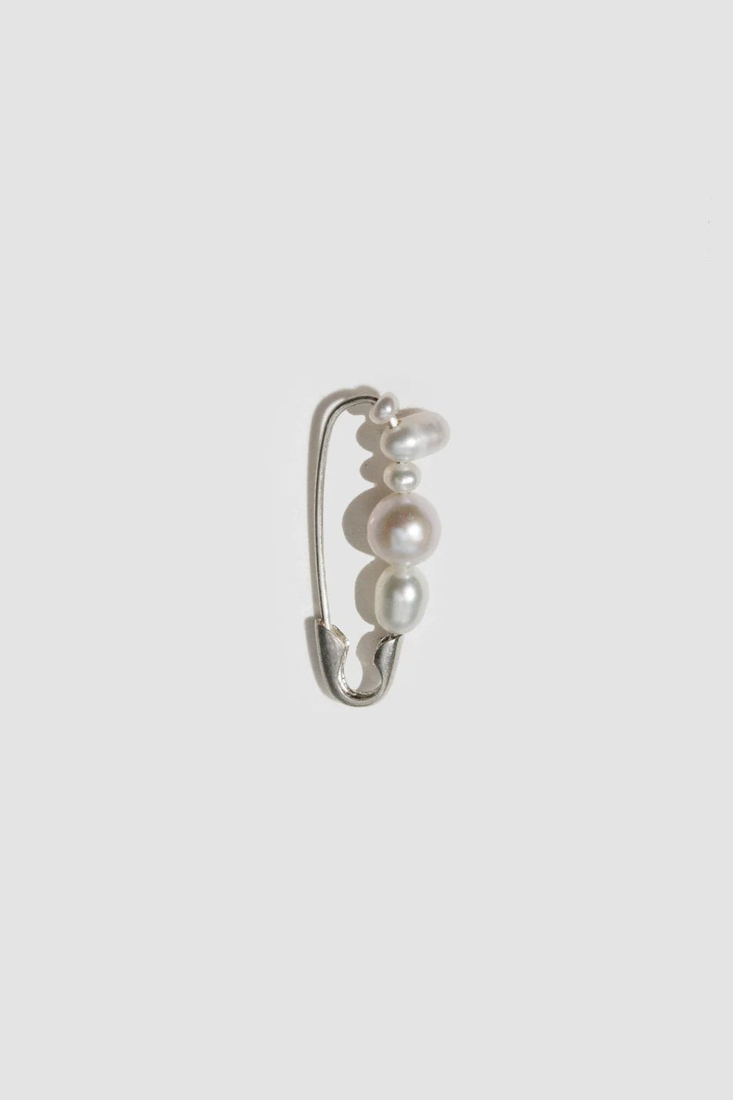 Mixed Pearl Safety Pin Earring in Sterling Silver