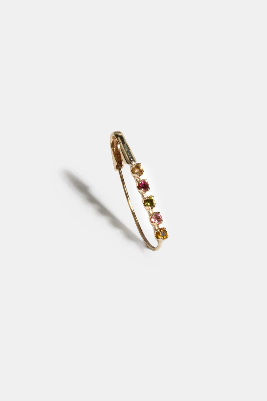 Ombre Prong Safety Pin Earring in Mixed Tourmaline & 14k Gold