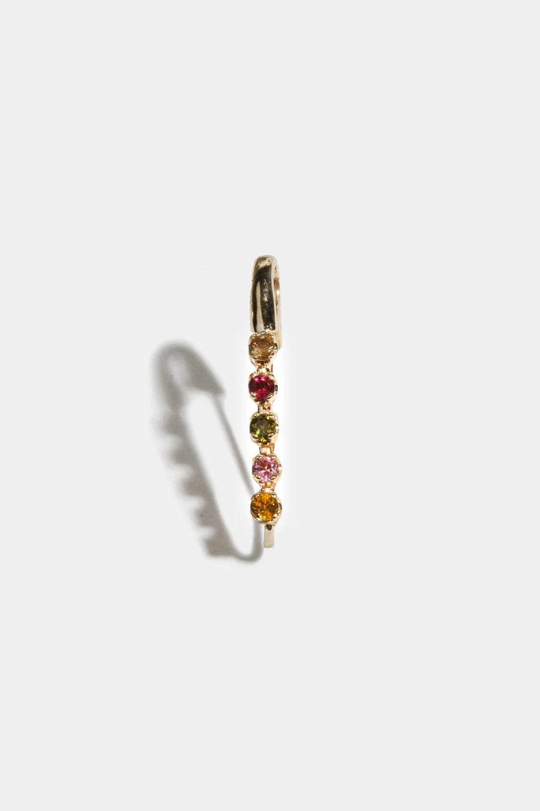 Ombre Prong Safety Pin Earring in Mixed Tourmaline & 14k Gold