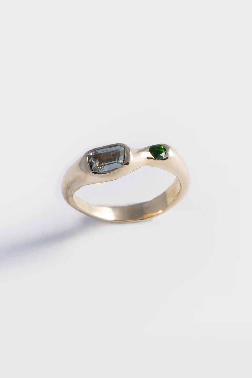Mer Ring in Gold Plated Bronze, Green Amethyst & Chrome Diopside