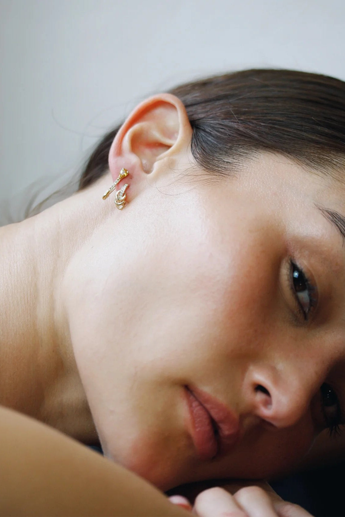 Mini Gem Safety Pin Earring in Gold & Yellow Sapphire