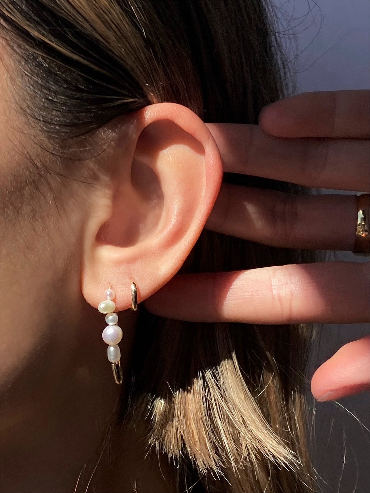 Mixed Pearl Safety Pin Earring in 14k Yellow Gold by Loren Stewart