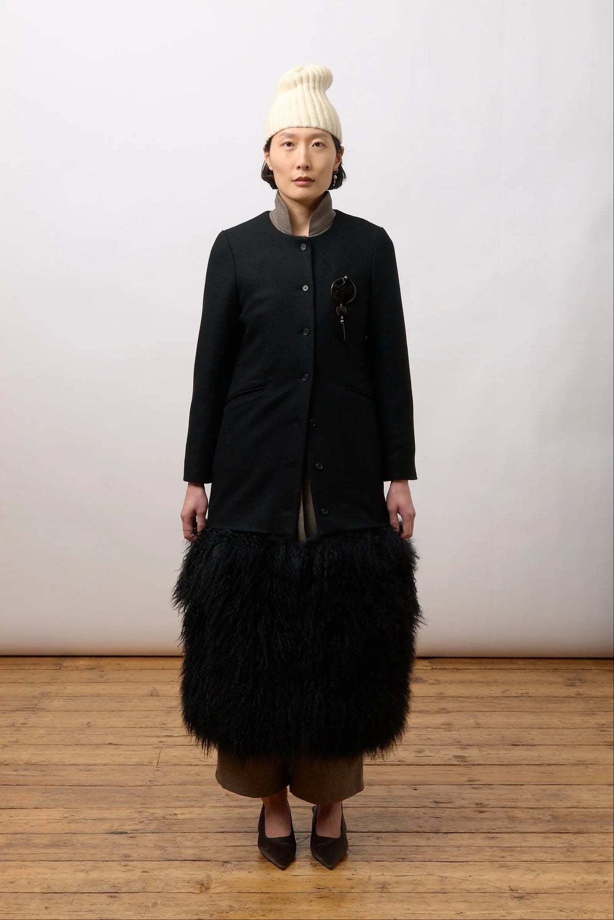 Nadia Fur Hem Jacket in Black