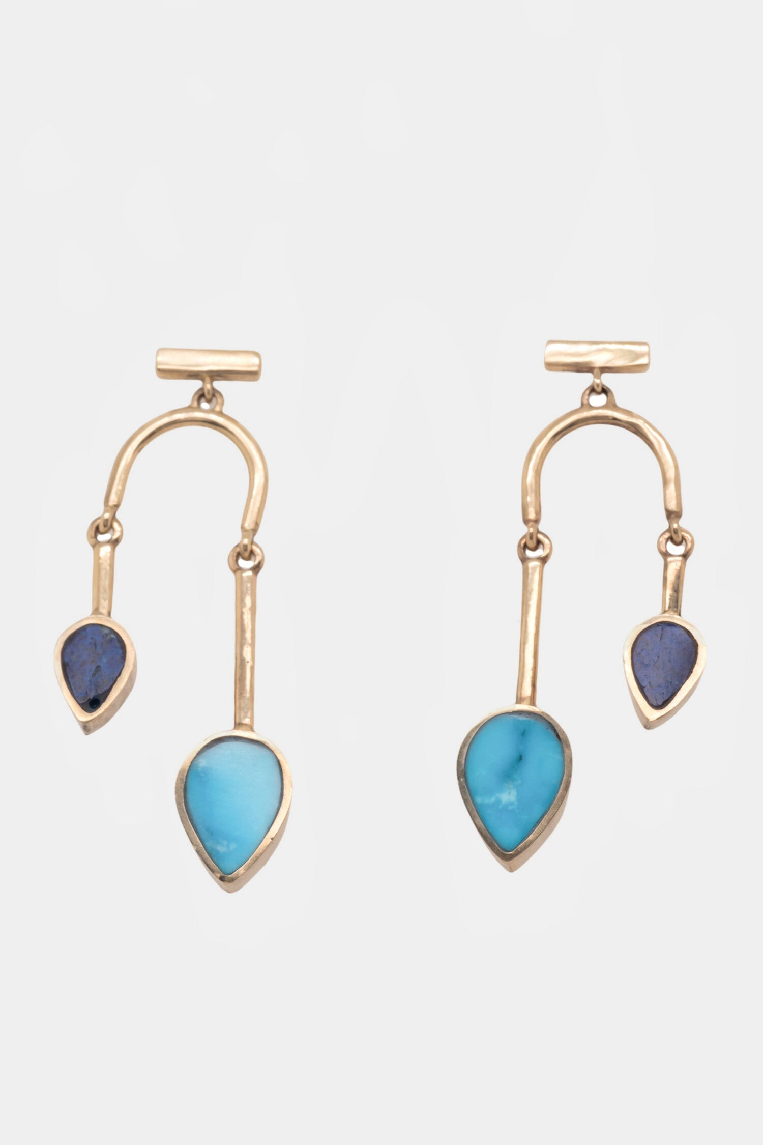 Cascade Earrings in 14k Yellow Gold, Turquoise & Azurite