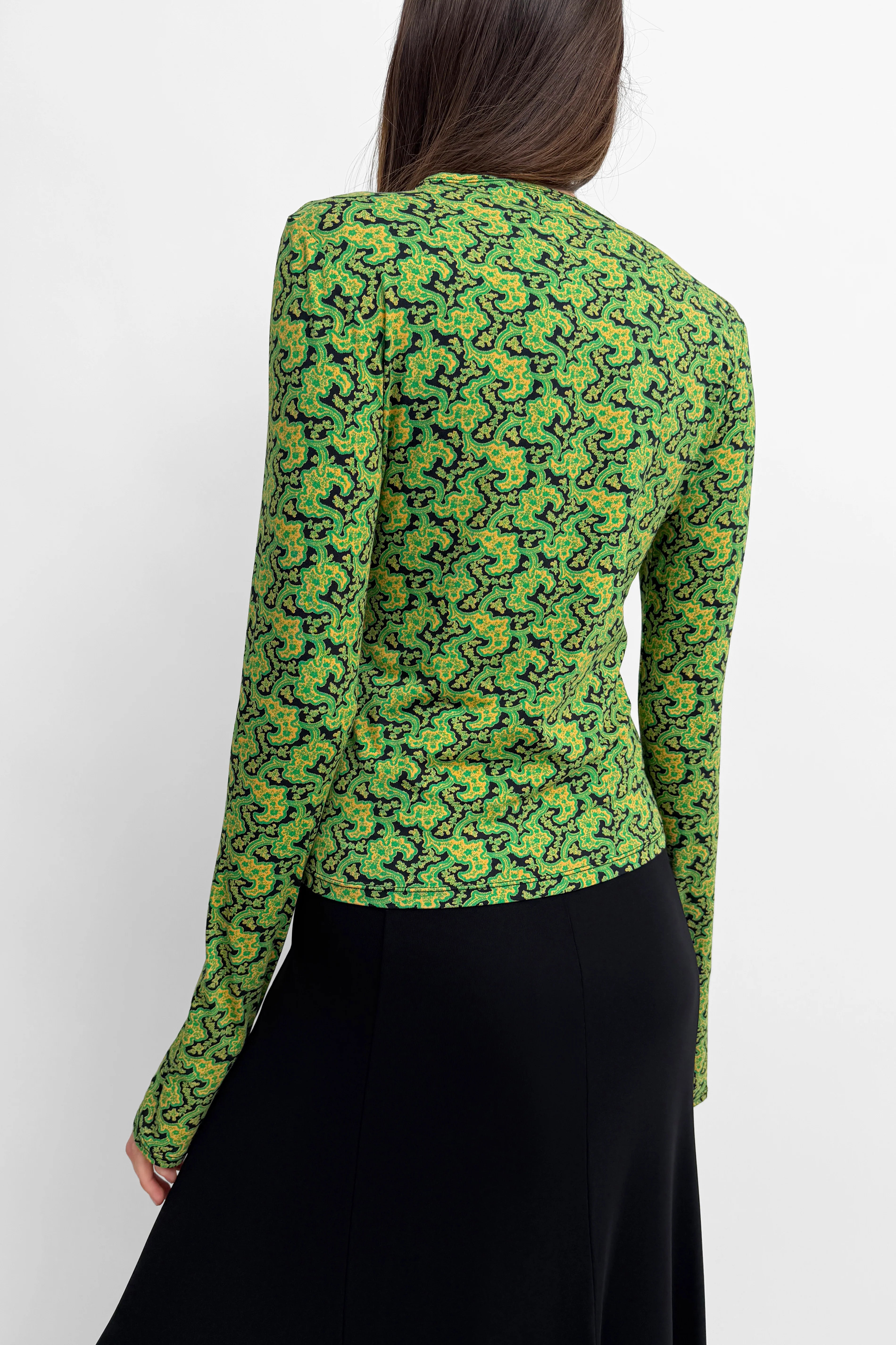Karlai Long Sleeved Dance Top in Paisley Green