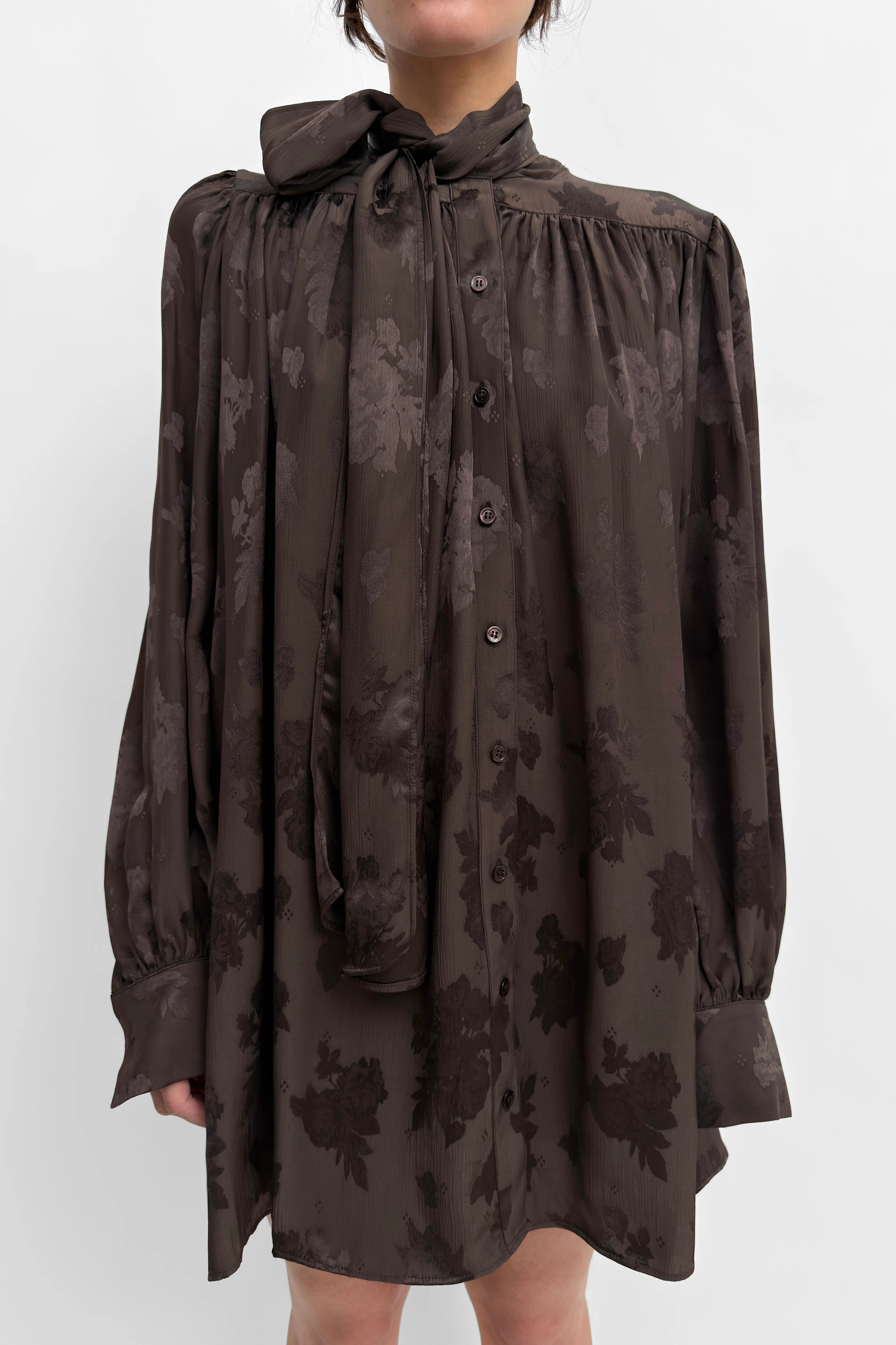Nayou Mini Bow Tie Dress in Dark Coffee