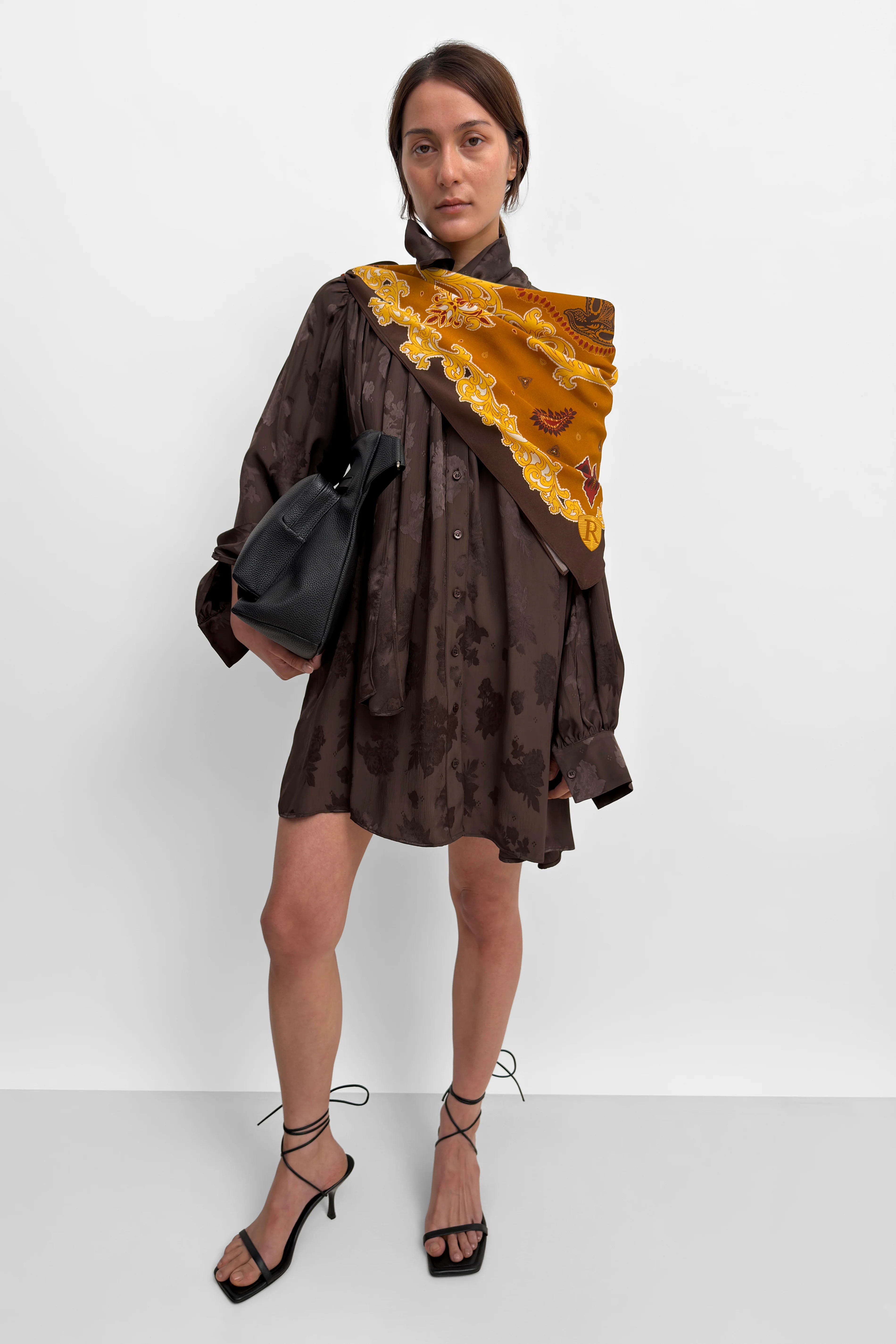 Nayou Mini Bow Tie Dress in Dark Coffee
