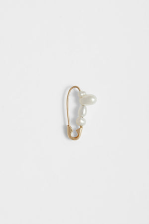 Mini Mixed Pearl Safety Pin Earring in 14k Yellow Gold