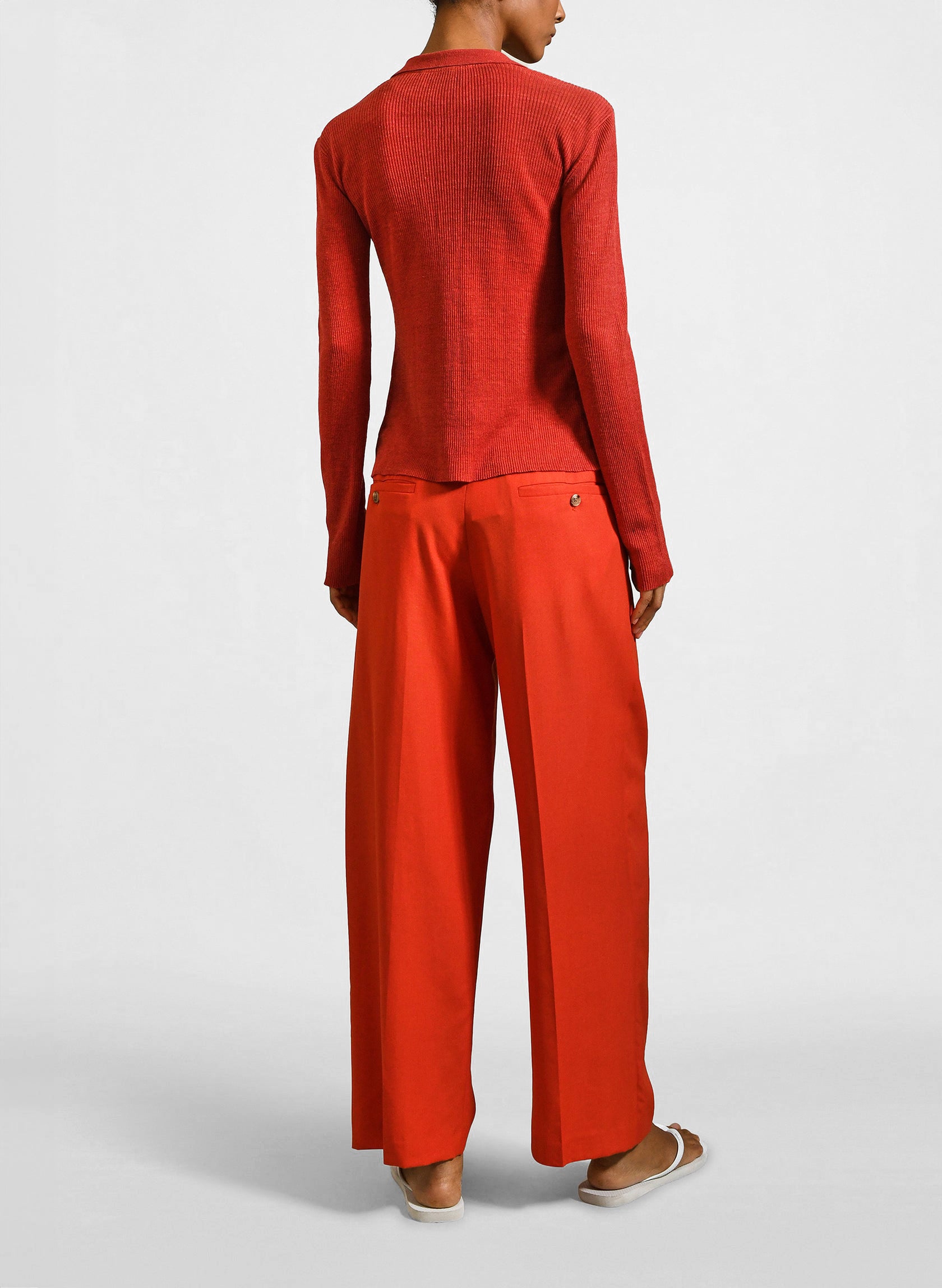 Cropped Slinky Cardigan in Tomato Viscose Linen
