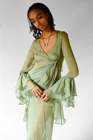 Giulia Top in Green Silk