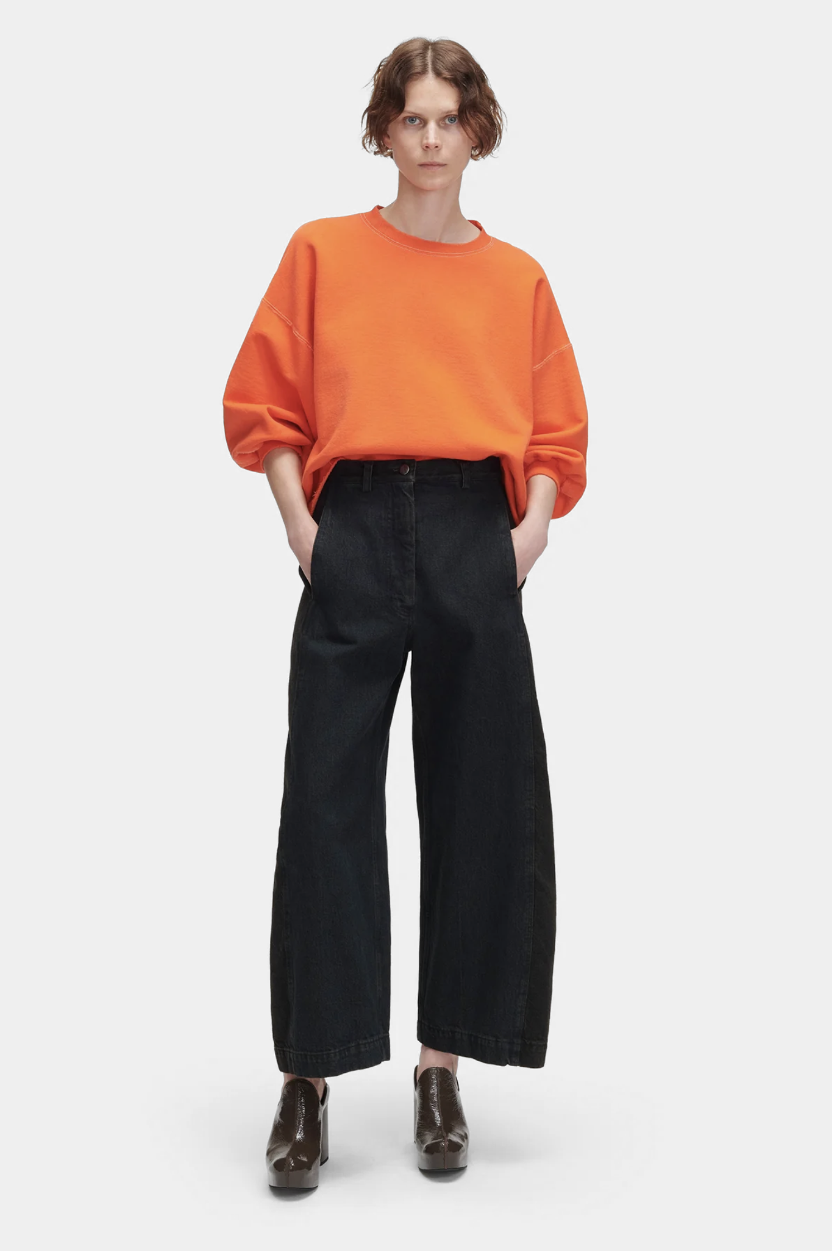 Garra Pant in Brown Overdyed Mission Denim by Rachel Comey