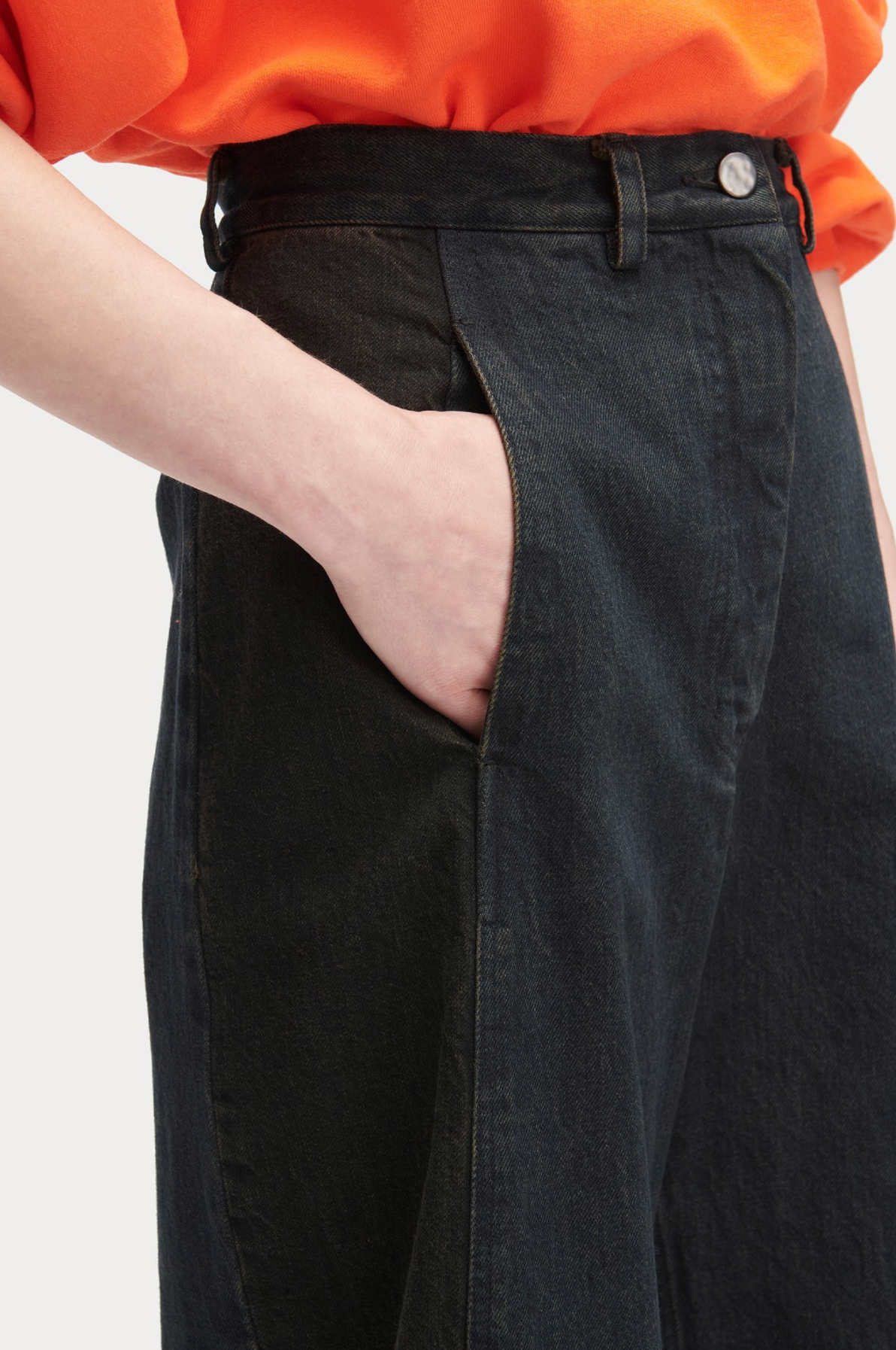 Garra Pant in Brown Overdyed Mission Denim by Rachel Comey