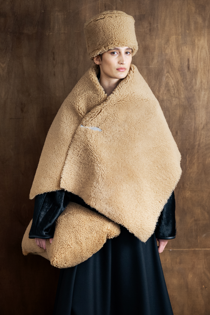 Leather Back Curly Pill Box Hat in Tan