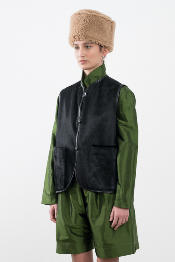 Hair on Leather Hide Ella Vest in Black