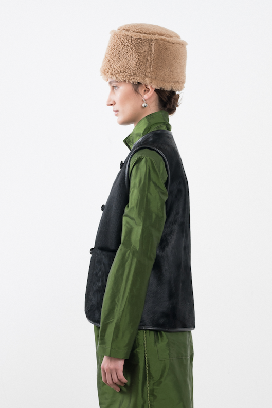 Hair on Leather Hide Ella Vest in Black