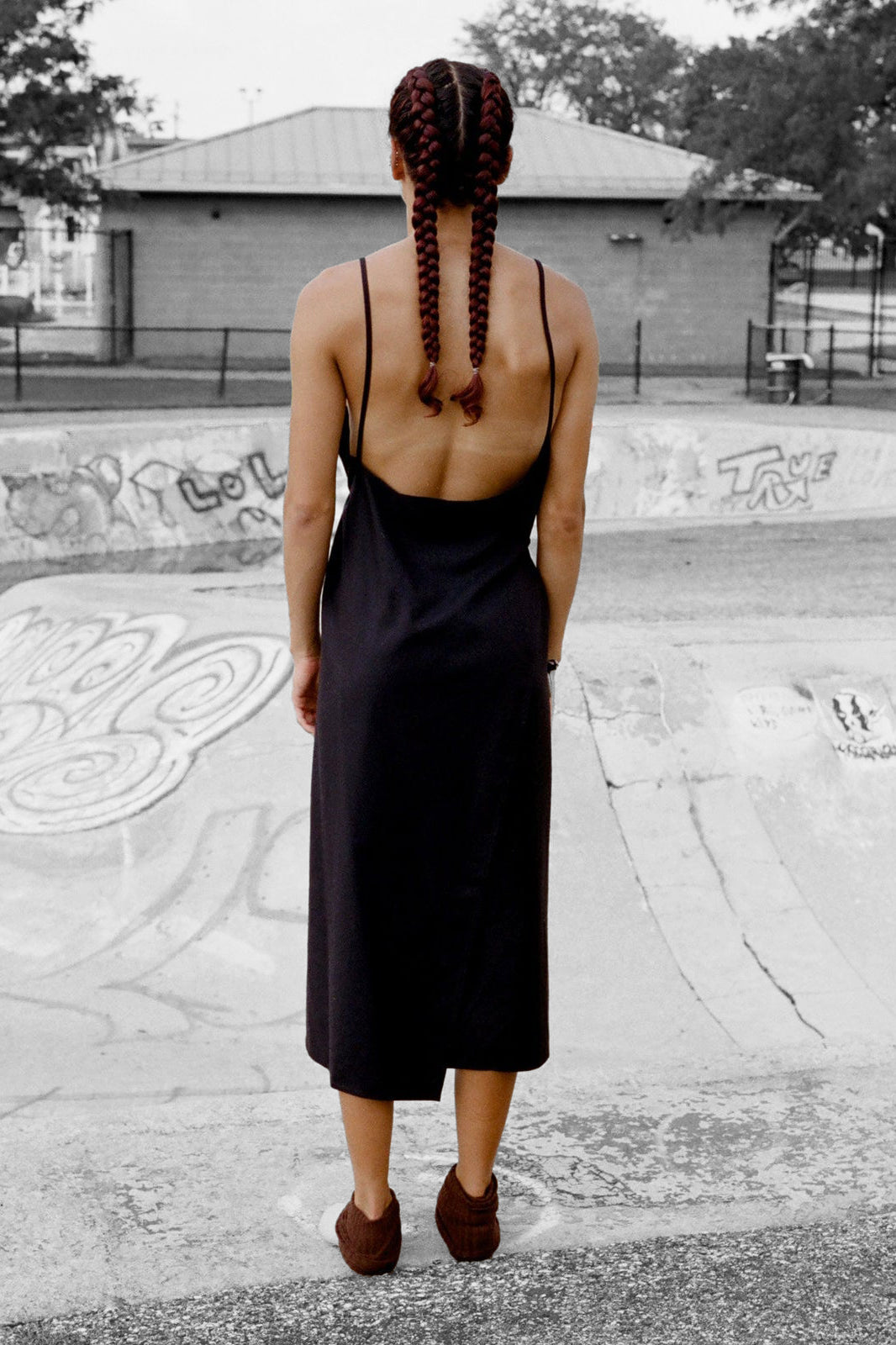 Yumi Apron Dress in Black Silk by Baserange http://www.shoprecital.com