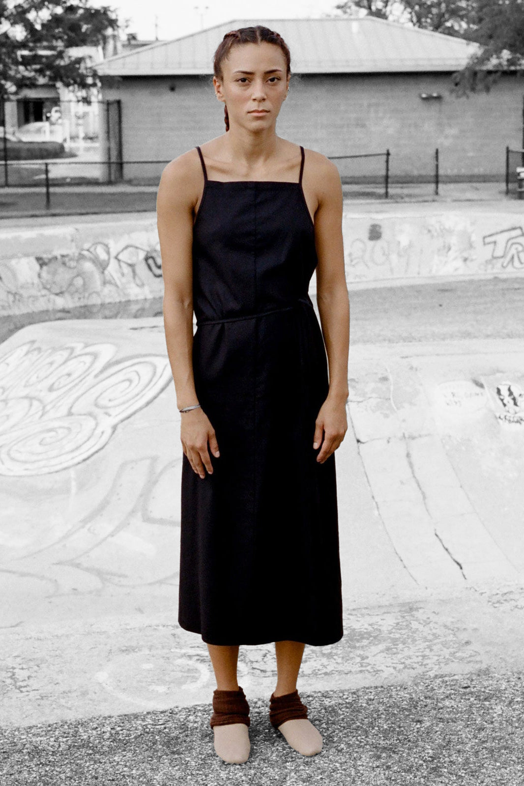 Yumi Apron Dress in Black Silk by Baserange
