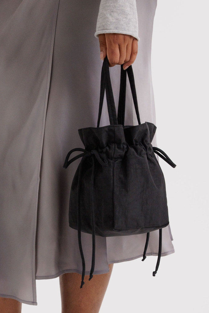 Nylon Drawstring Bag in Black