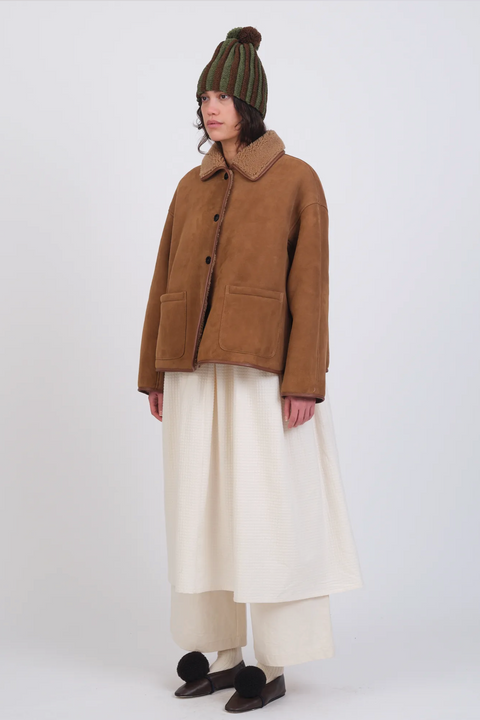 Suede Back Curly Hair Sheepskin Avis Jacket in Tan – Recital