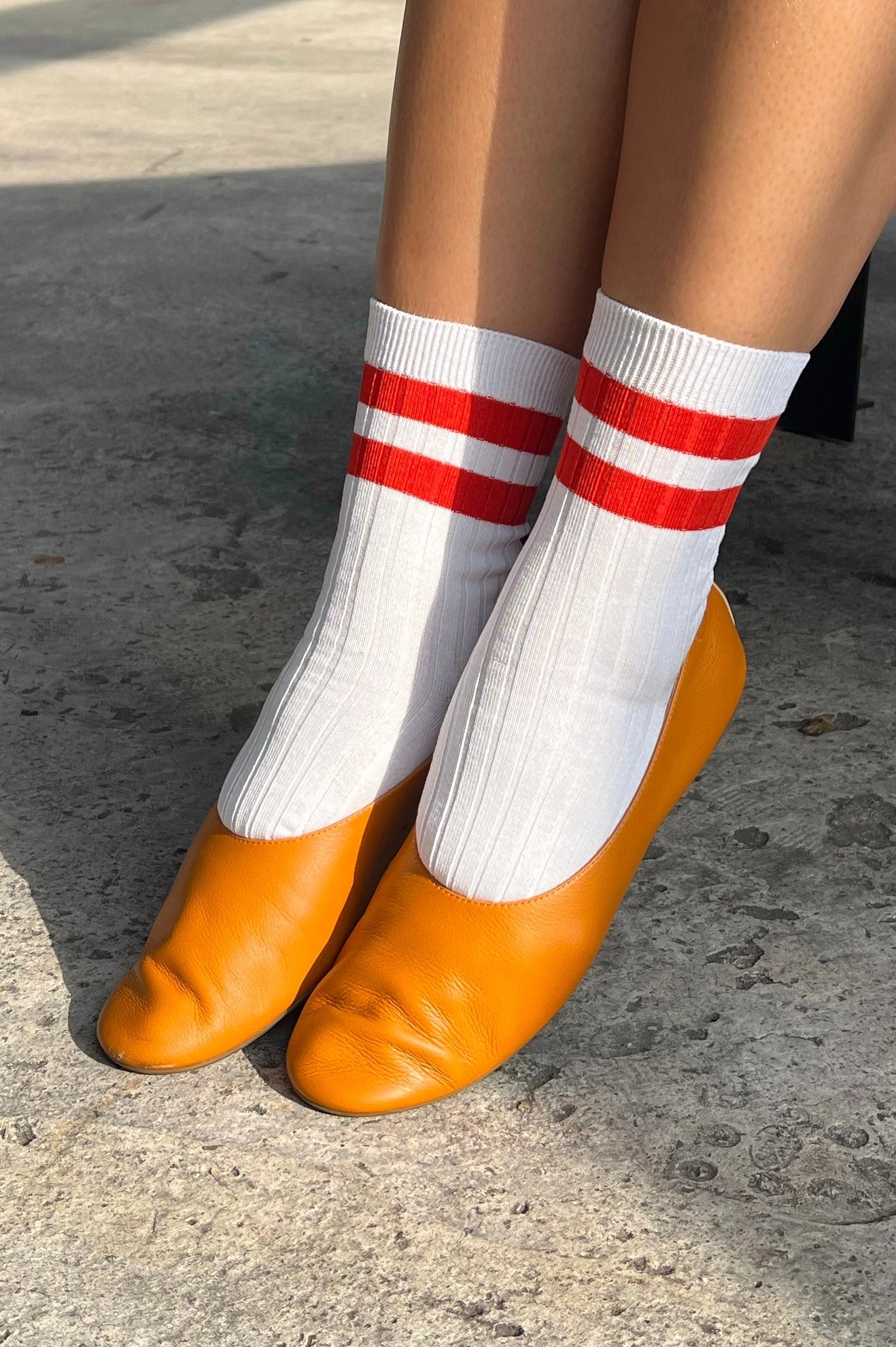 Her Varsity Socks in White & Coral