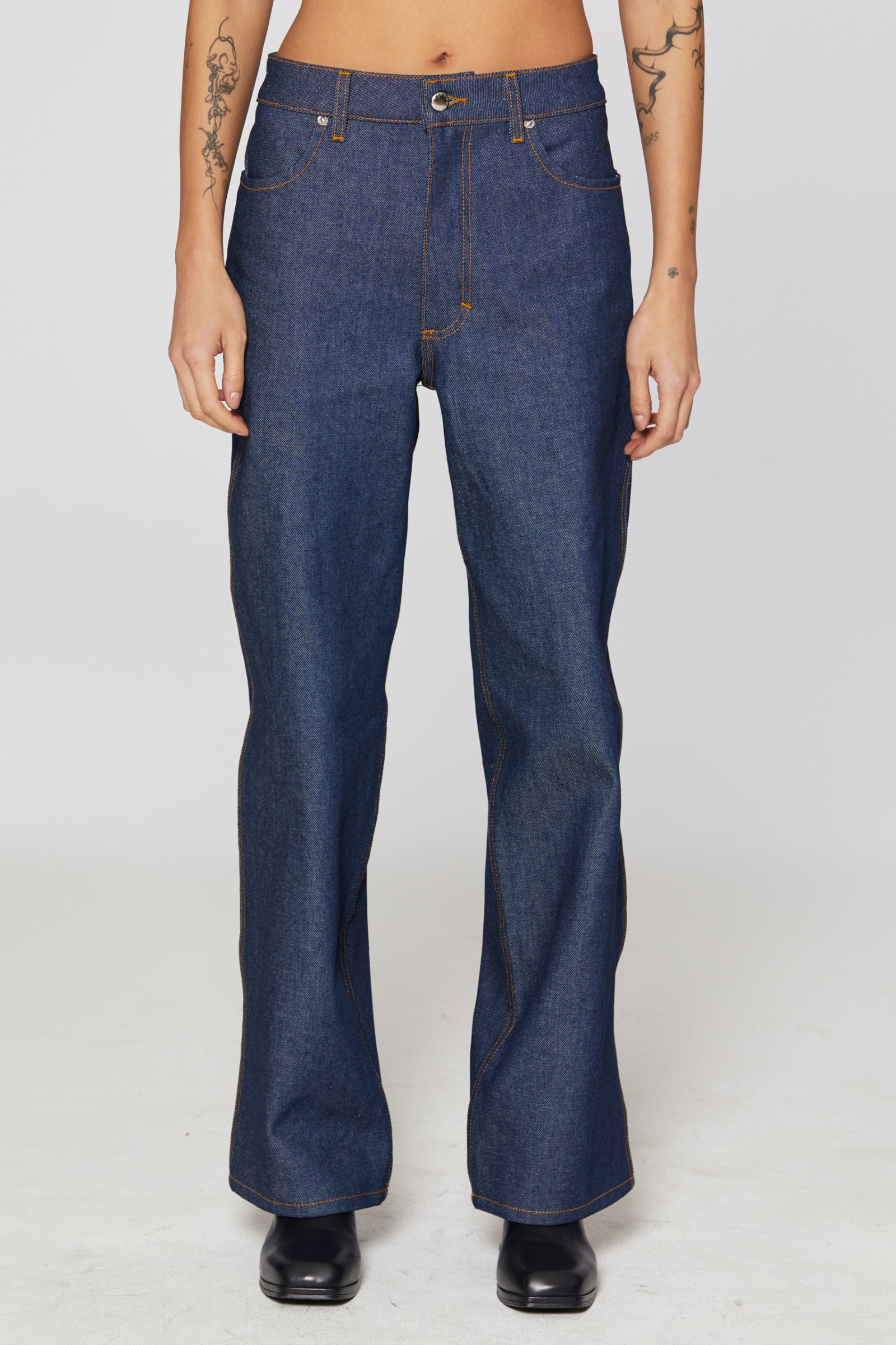 Wide Leg Jean in Raw Denim by Eckhaus Latta