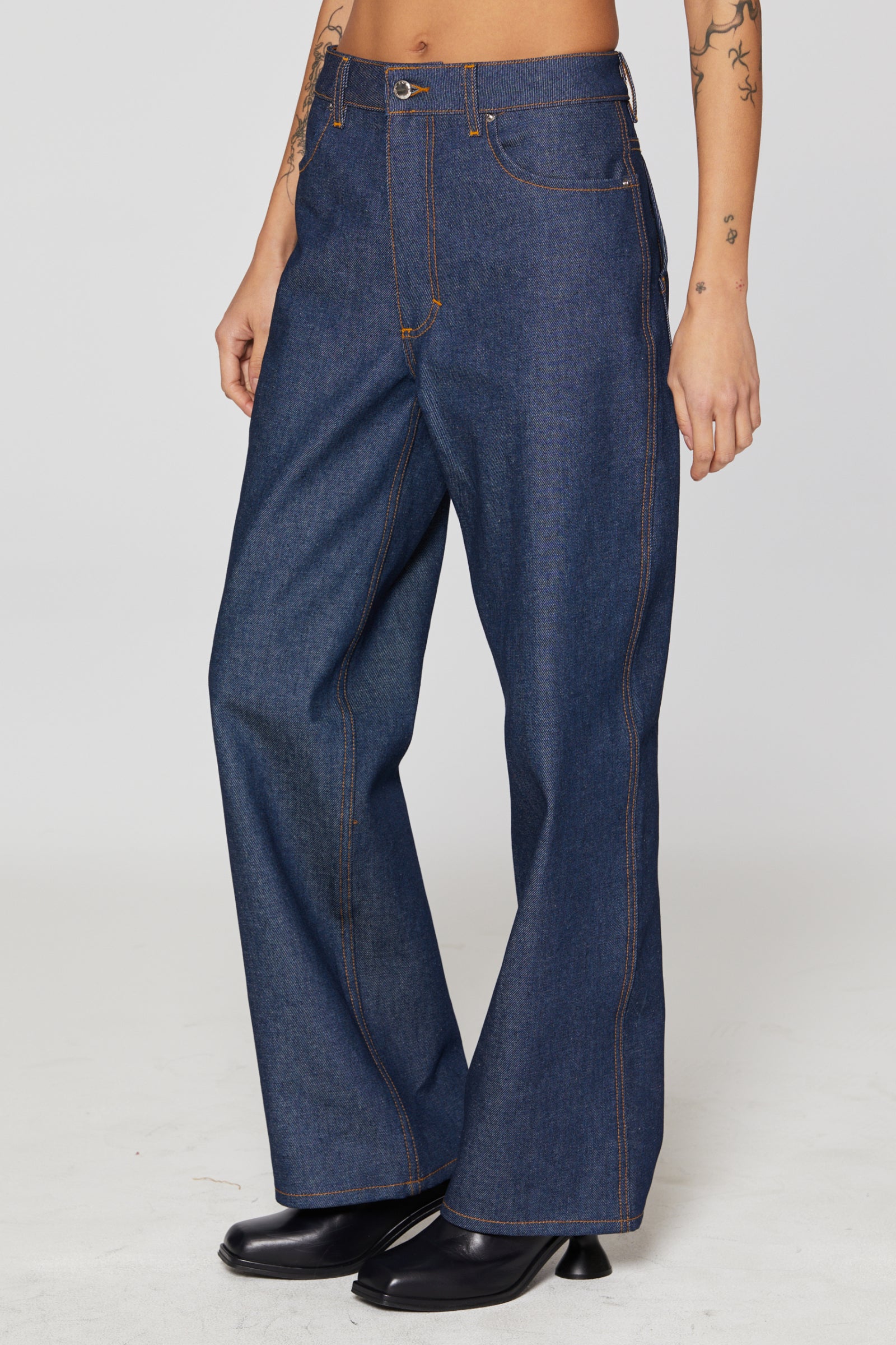 Wide Leg Jean in Raw Denim by Eckhaus Latta