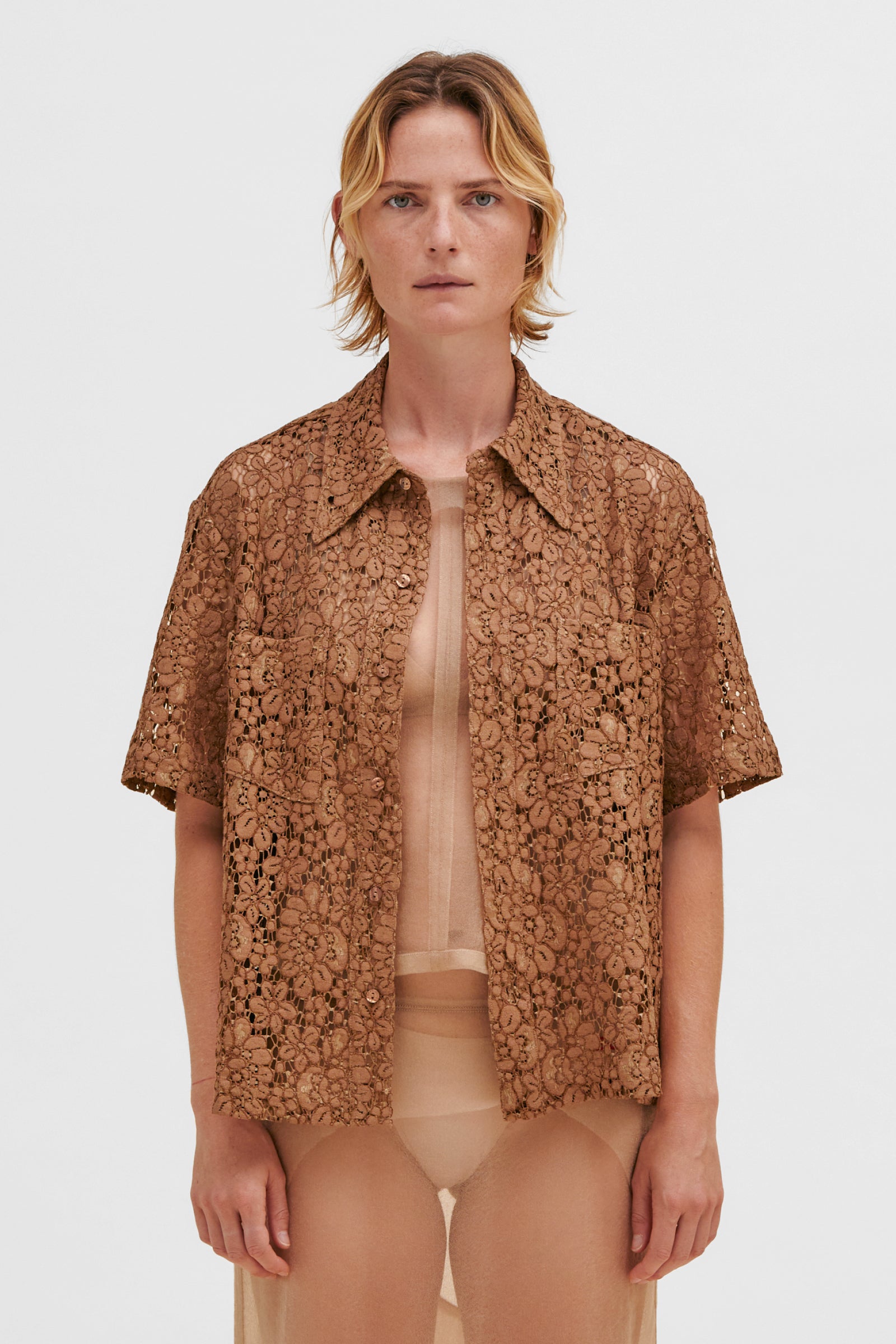 Flora Button Down Shirt in Brunette by Eckhaus Latta