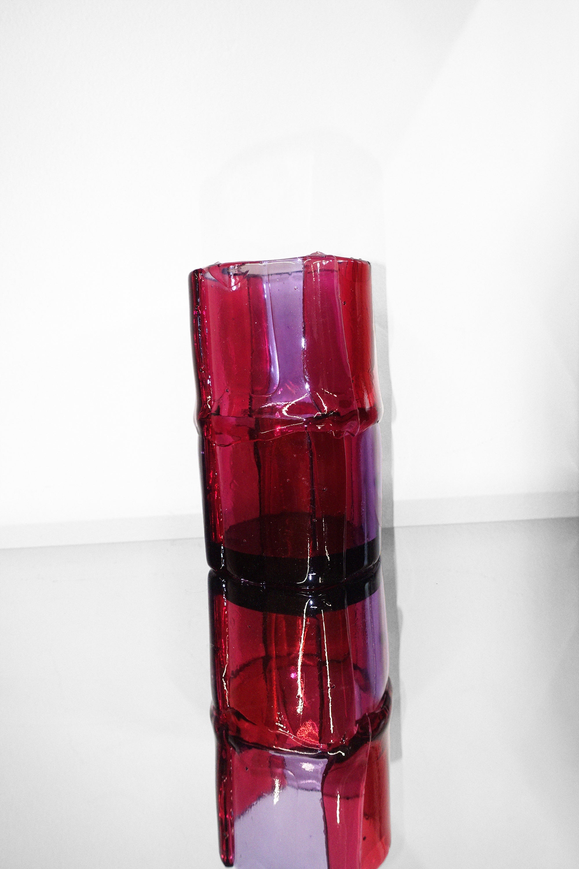 Small Bamboo Vase in Clear Fuchsia & Clear Lilac
