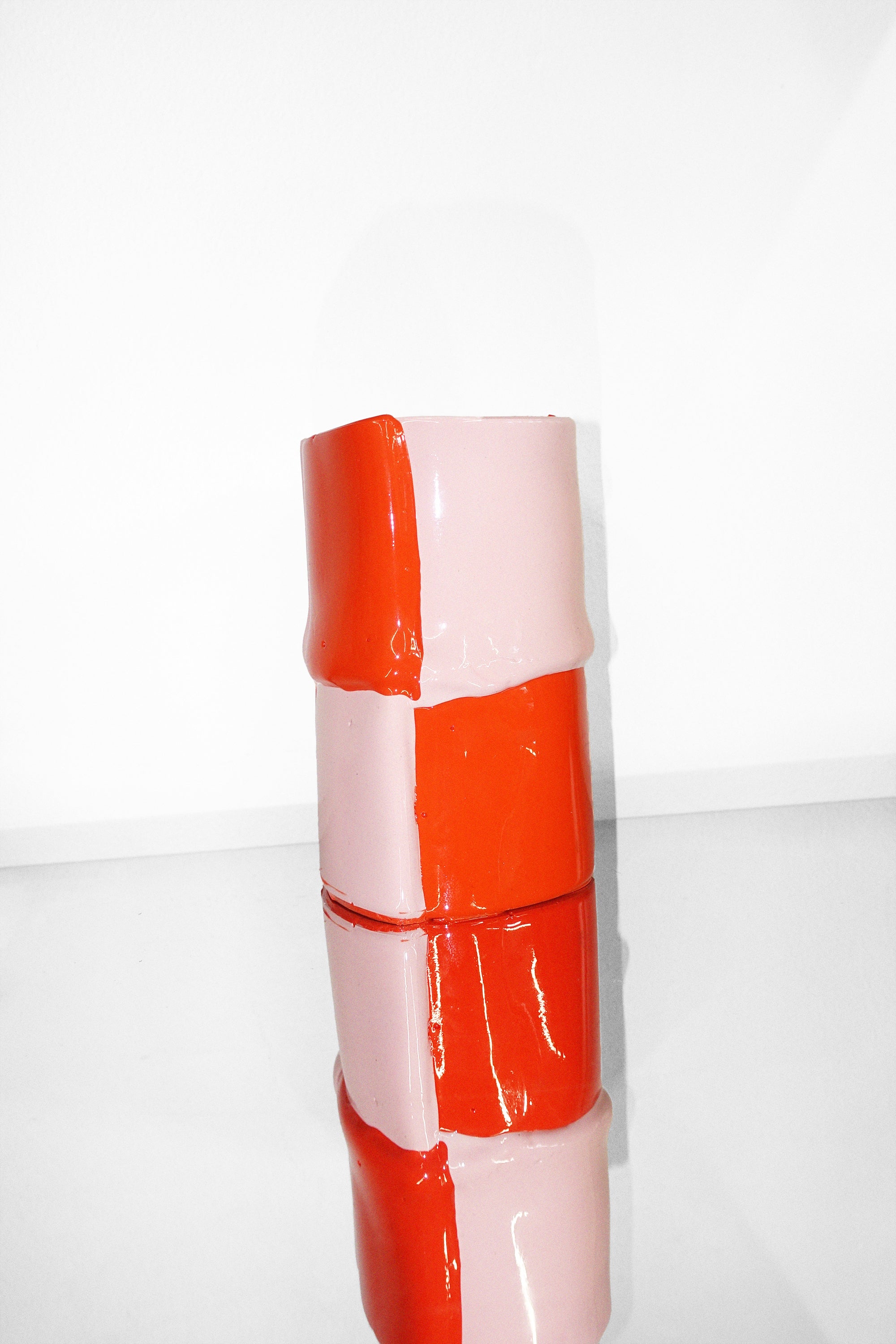 Small Bamboo Vase in Matte Orange & Matte Pastel Pink