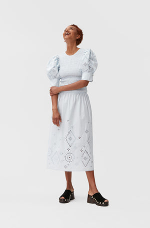 Broderie Anglaise Midi Dress in Illusion Blue