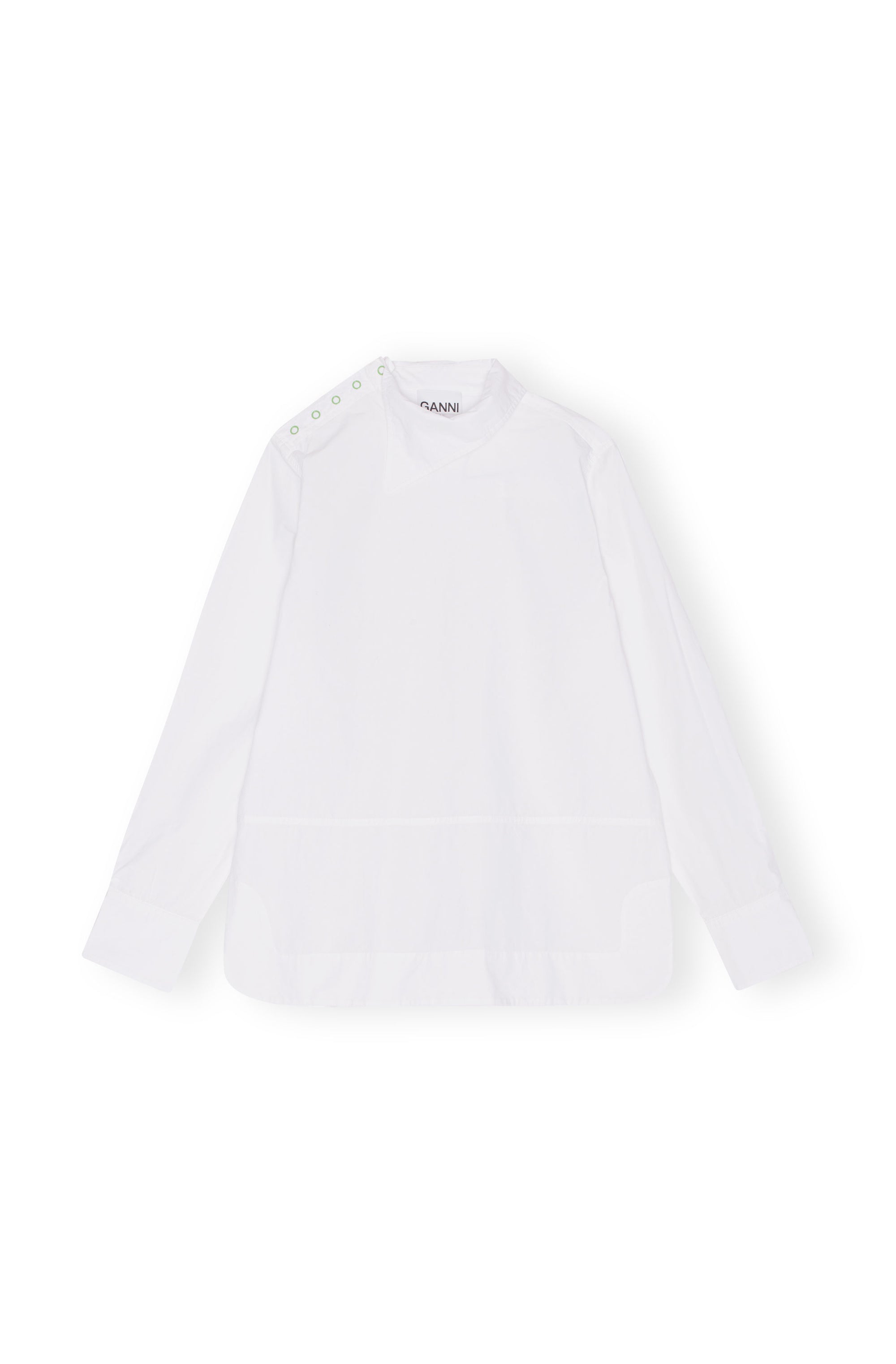 Asymmetrical Collar Shirt in Bright White Cotton Poplin