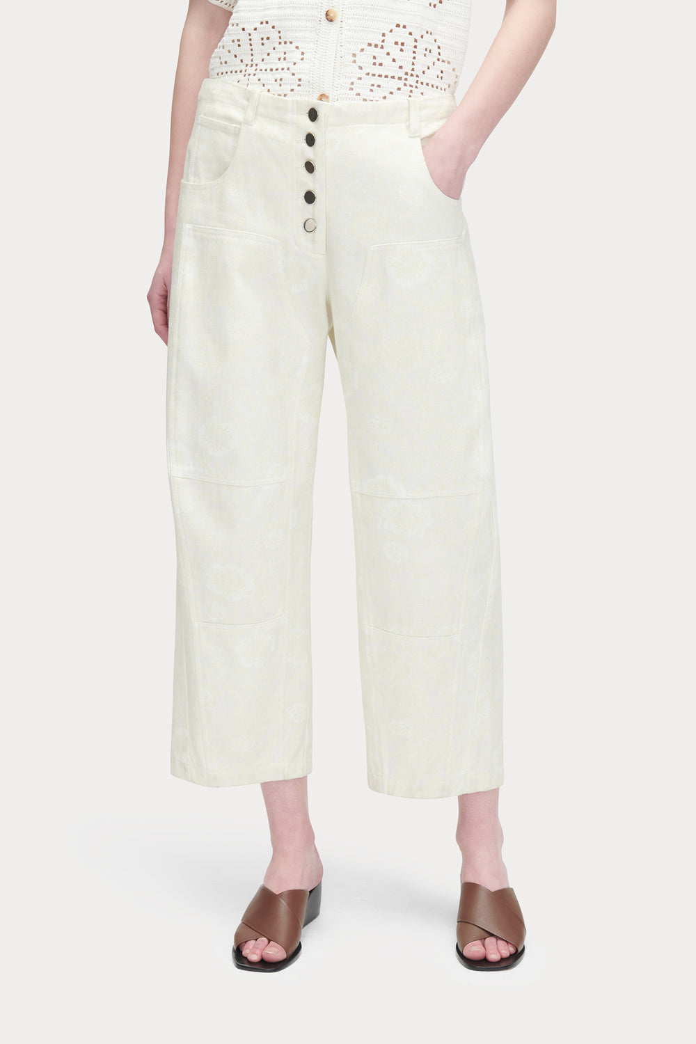 Handy Pant in White Floral Denim