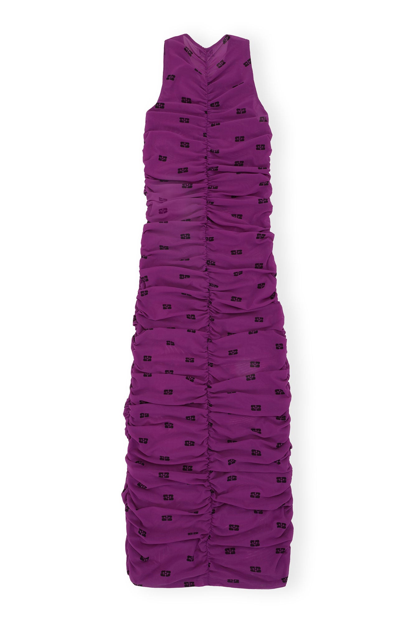 Ruched Sleeveless Dress in Sparkling Grape Mesh